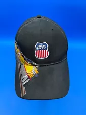 Union Pacific Black Truckers Strapback Cap Hat Embroidered Train