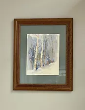 ORIGINAL Listed J EVANS MEAGHER Winter Blues Forest SIGNED Watercolor FRAMED