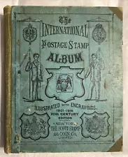 Antique International Postage Stamp Album 1901-16 Scott Stamp Co. with stamps