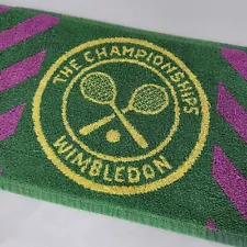 Vtg 80s Wimbledon The Championships Tennis Hand Towel Court Green Purple Stripe