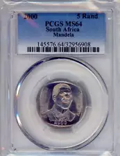 PCGS MS64 Mandela smiling / 5 rand South African coin