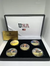 Donald Trump2024 #5 Coin Set 24k Gold Pl. With COA.ðºð¸✨ð¯