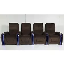 Seatcraft Apex Brown Fabric Home Theater Seating Row of 4 Power Recliners, USB