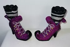 Set Of 2 Purple Glitter Halloween Witches Shoes 6” MR9B