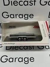 SCHUCO Auto Anhanger Car Hauler Trailer Silver Dual Axle 1:64 Diecast Model NEW