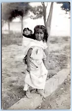 Postcard RPPC Mexico City Indigenous Girl Carrying Baby Hugo Brehme Photo B110