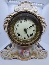 Antique Working 19th C. ANSONIA Victorian Porcelain Electric Mantel Shelf Clock