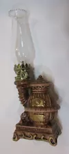 Vintage 1960's Antique Pot Belly Wood Stove Miniature Ceramic Kerosene Oil Lamp