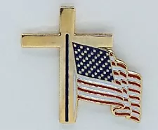 Cross with United States Flag Pin - American Flag - Metal Base - Metal Clutch