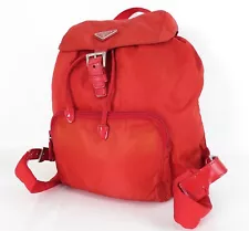 Authentic PRADA Red Nylon and Red Leather Backpack (Small) Bag Purse #57339