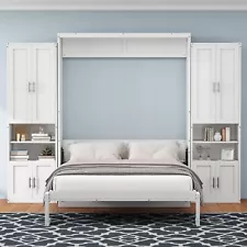 BIADNBZ Murphy Bed Queen with 2 Side Shelves, Solid Wood 68 in Foldable Wall ...