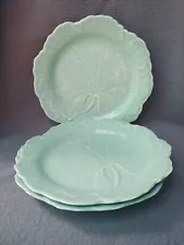 Set of 3 Wedgwood Sea Glass Salad Plates 8" Pale Green Glossy Cabbage Leaf