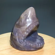 82g Natural Crystal.Aquatic agate.Hand-carved.Exquisite Shark head statues A264