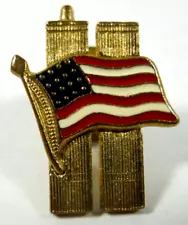 U.S. patriotic American flag 9-11 New York twin towers lapel pin