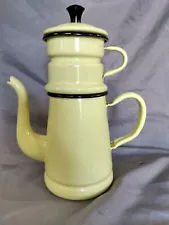 Vintage Enamelware French Drip Press Yellow Coffee Maker 5 Piece 11” Tall