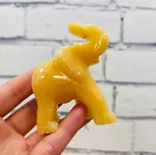 Orange Calcite Elephant Figurine, Yellow Calcite Animal Caving, Sacred Animal-3"