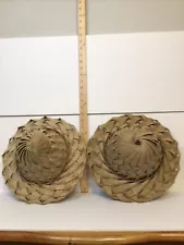 Lot Of 2 VTG Handmade Weave Coconut Palm Pith Leaf Hat Light Unbranded