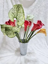 14 Pices Fack Calla Lily 26" Tall With French Galvanise Vase +3 Decoration leefs