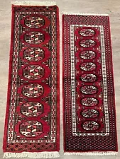 Lot of 2 Pair Hand knotted Vintage Bokhara Jhaldar Door Mat Wool Area Rug