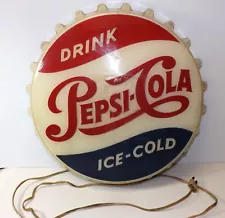 Drink PEPSI COLA Ice-Cold Lighted Advertising SIGN Bottle Cap RELCO Michigan Vtg