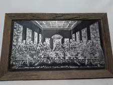 Framed Last Supper artwork, metal, 22.5 x 14 inches