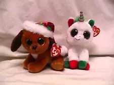 Ty Beanie Boo Lot 2 CHRISTMAS nwt's HOWLIDAYS Puppy Dog & CANDY CANE Unicorn 6"