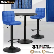 Set of 3 Pub Table Bar Stools Set Adjustable Swivel Dining Chair Wooden Tabletop