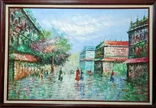 Gorgeous Burnett "Parisian Street Scene - Paris France" Original Oil On Canvas