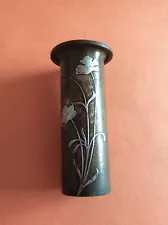 Heintz Sterling on Silverplated Bronze Cylinder Vase Arts Crafts Art Nouveau