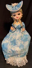 Vtg Elegant Dolls By Bradley Blue Dress Hat Big Eyes 12 Inches