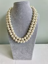 Faux Pearl Double Strand 16” Choker Gold tone Clasp -approx 10mm beads