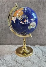 World Globe 24" Inlaid Made w Semi-Precious Gemstones w Brass Stand Gorgeous