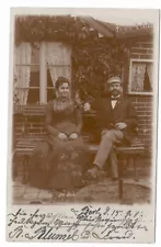 New Listing107 63 - Photo Postcard * Couple on Bench Behind the House Berlin 1902