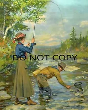 ANTIQUE REPRODUCTION PHILIP GOODWIN PHOTO PRINT MAN AND WIFE TROUT FISHING