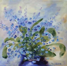 Original Art for Sale Oil Still Life Blue Gift Collectible