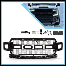 For Ford F150 Front Grill 2018 2019 2020 Raptor Style Mesh Grille W/2Side Lights