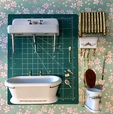 Vintage Dollhouse Bathroom Set Lot Including Tiny Accessories.