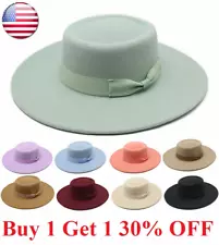 Women Ladie Elegant Bow Fedora Wide Brim Felt Panama Retro Church Derby Hat