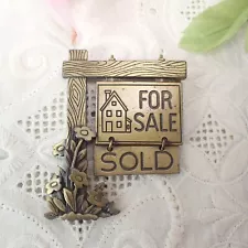 Vintage For Sale SOLD Dangling Sign Gold Tone Pin Brooch by JJ Jonette