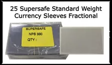 Currency Sleeves For US Fractional / Small World Banknotes 25 Supersafe Holders