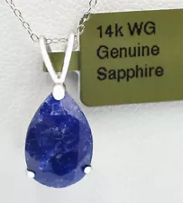 GENUINE 5.38 Cts BLUE SAPPHIRE PENDANT 14K WHITE GOLD - Free Certificate - NWT