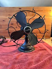 Westinghouse 13" Oscillating Fan No. 315734A Black 4 Brass Blades Vintage WORKS