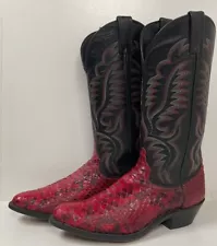 Vintage Laredo Ruby Red Python Snakeskin Cowboy Boots 8 D USA Made Back Cut