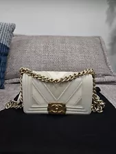 Chanel Boy Flap Bag Chevron White/Grey/Blue Caviar/Calfskin Small