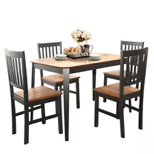 5 Pieces Mid Century Modern Dining Table Set 4 Chairs w/Wood Legs Home Furniture