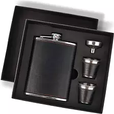 Hip Flask Gift Set, Hip Flasks for Liquor for Men with Black Leather Cover