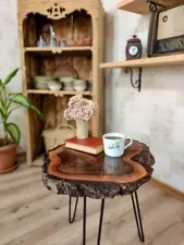 Live-Edge Teak Root Wood Slab Table | End Table | Coffee Table | Nightstand | Mi