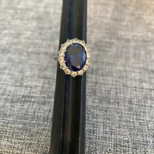 Sterling Silver .925 PRINCESS DIANA REPLICA FAUX OVAL SAPPHIRE/CZ Size 6