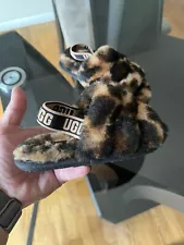 UGG Fluff Yeah Panther Print Slides Toddlers Size 9 Brown Tan No Box