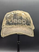 Jeep Wrangler Willy's Cap Distressed Stone Washed Olive GREEN Strapback Hat